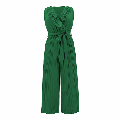 V-neck Ruffle Pleated Jumpsuit - Horizon Bliss