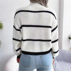 Vintage Striped Sweater  Long Sleeve Casual Knitted Pullover Jumper - Horizon Bliss