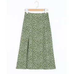 Fashion Vintage Skirt Flower Polka Dot Print High Waist Stretch Split - Horizon Bliss