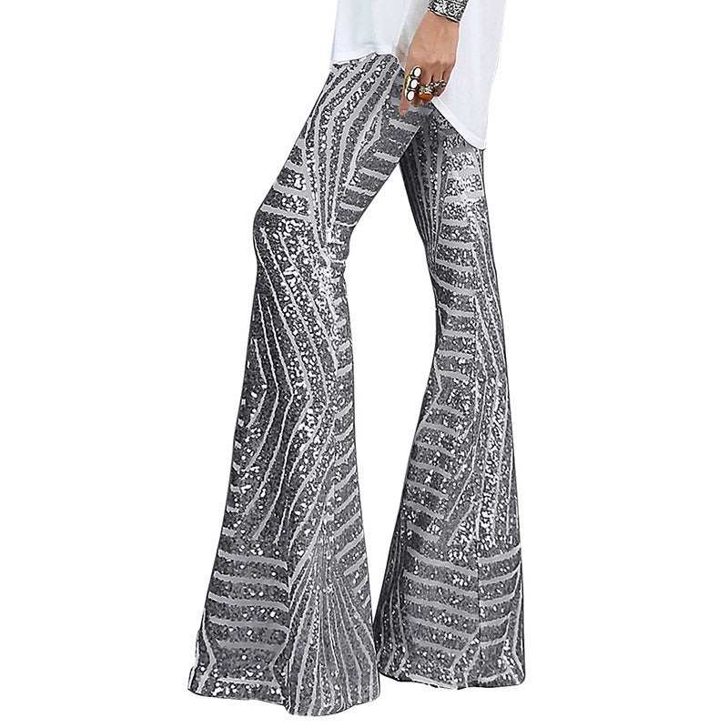 Sparkling High Waist Flared Pants Slimming Wide Leg  Trousers - Horizon Bliss