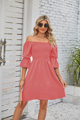 Square Neckline Puff Sleeve Backless Dress for Women. - Horizon Bliss