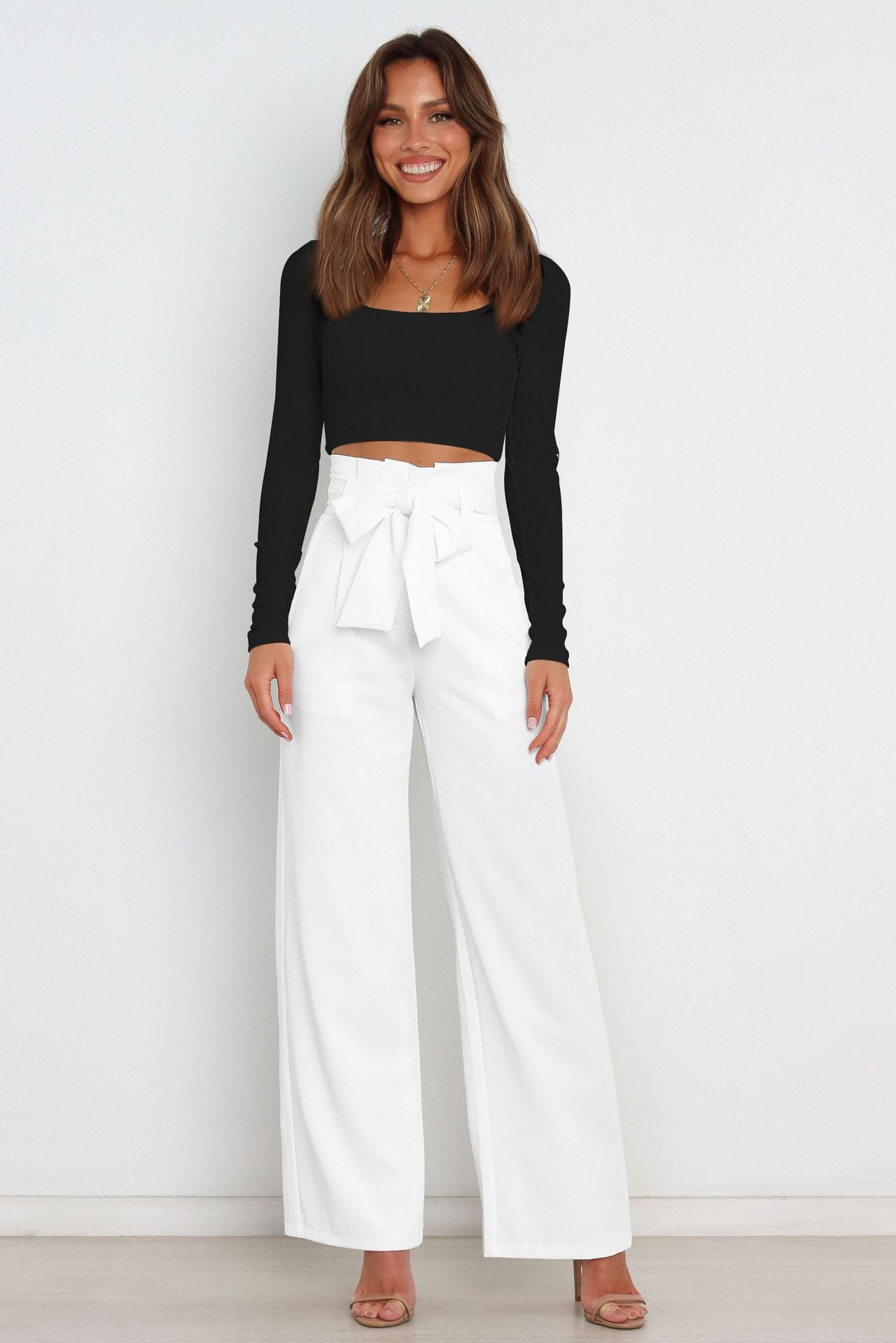 Women's Casual Wide-Leg Trousers with Belt - Horizon Bliss