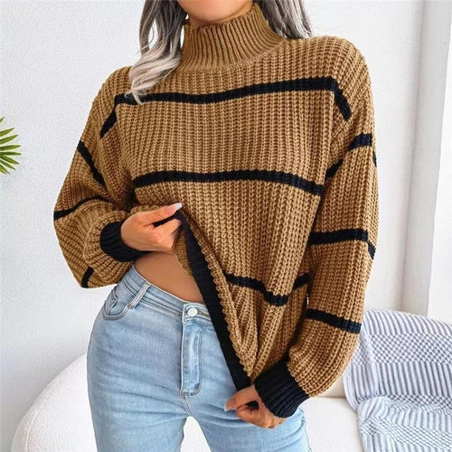 Vintage Striped Sweater  Long Sleeve Casual Knitted Pullover Jumper - Horizon Bliss