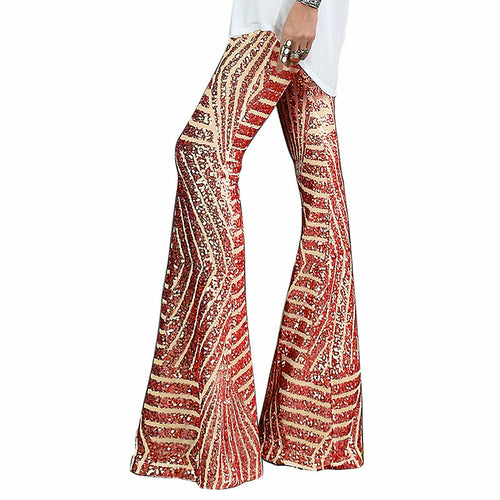 Sparkling High Waist Flared Pants Slimming Wide Leg  Trousers - Horizon Bliss