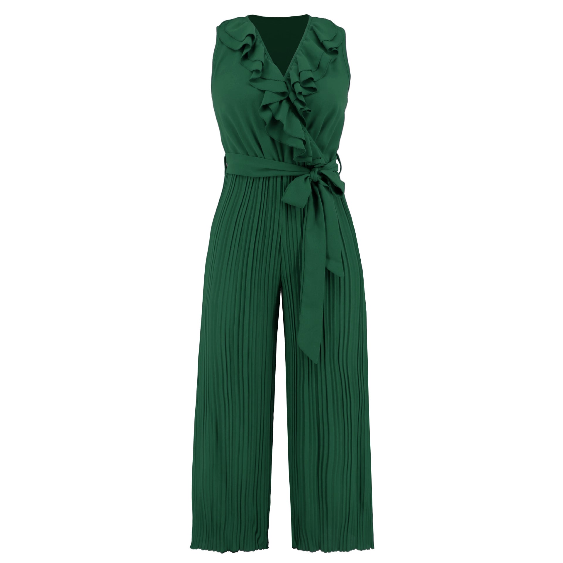 V-neck Ruffle Pleated Jumpsuit - Horizon Bliss