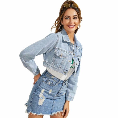 Turn-down Collar Women Denim Jacket Caot - Horizon Bliss