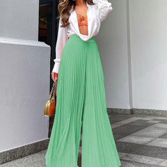 Pleated Long Wide Leg Pants - Horizon Bliss