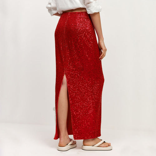 Solid Sequin Back Slit Fashion Casual Skirt - Horizon Bliss