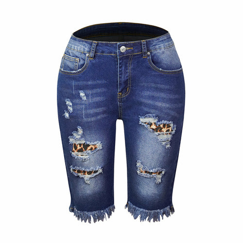 Fringed High Elasticity Mid-Waist Cropped Jeans with Ripped Holes - Horizon Bliss