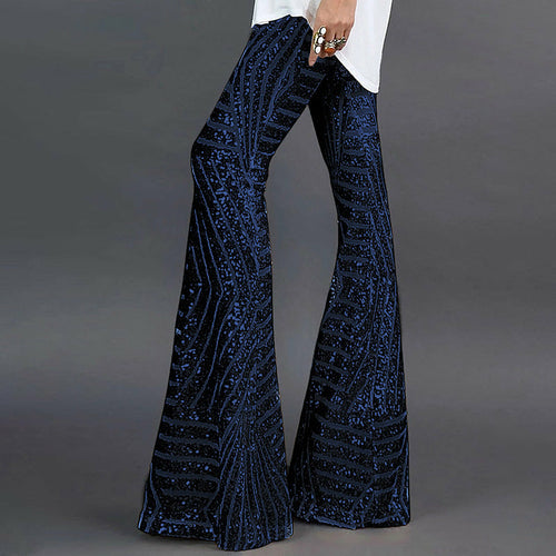 Sparkling High Waist Flared Pants Slimming Wide Leg  Trousers - Horizon Bliss