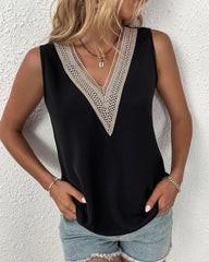 V-neck Lace Sleeveless Solid Tops - Horizon Bliss