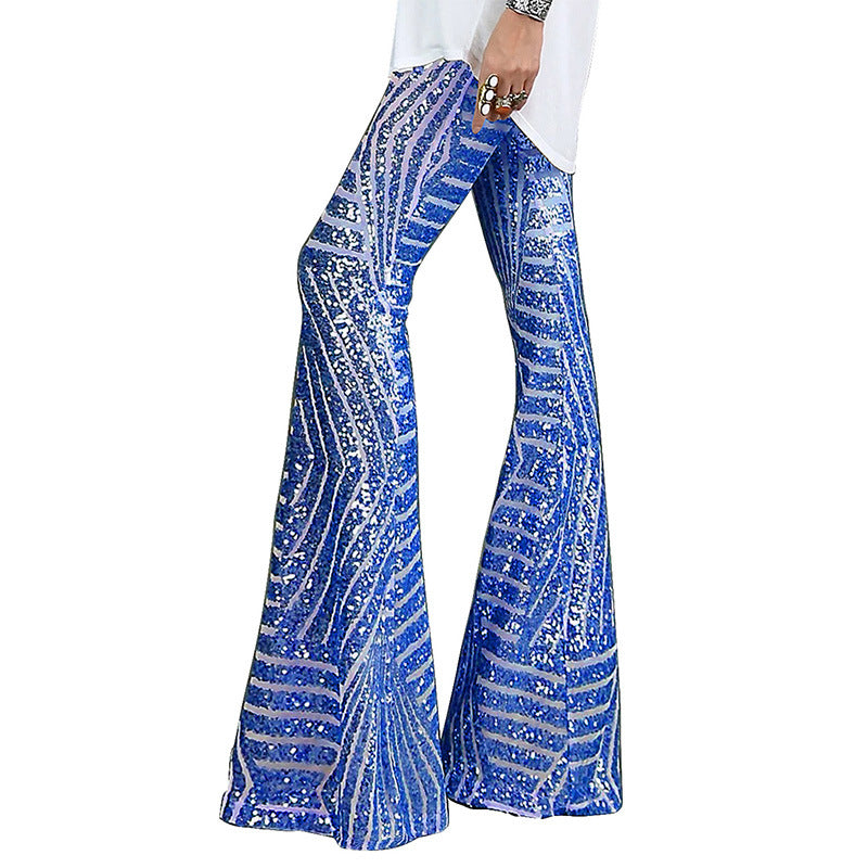 Sparkling High Waist Flared Pants Slimming Wide Leg  Trousers - Horizon Bliss