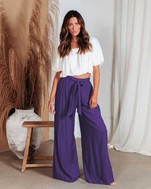 Plus-size Solid Color Lace-up Wide-leg Pants - Horizon Bliss