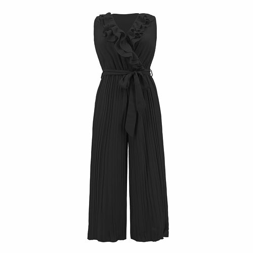 V-neck Ruffle Pleated Jumpsuit - Horizon Bliss