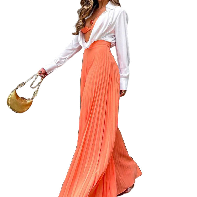 Pleated Long Wide Leg Pants - Horizon Bliss