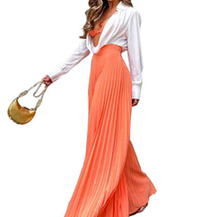 Pleated Long Wide Leg Pants - Horizon Bliss