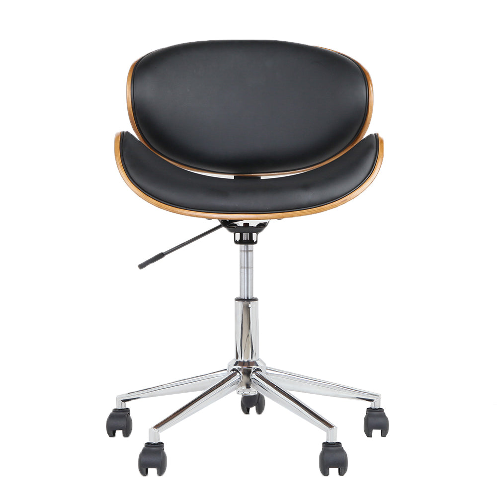 Wooden & PU Leather Office Desk Chair - Black - Horizon Bliss