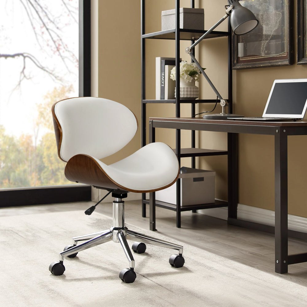 Artiss Wooden & PU Leather Office Desk Chair - White - Horizon Bliss