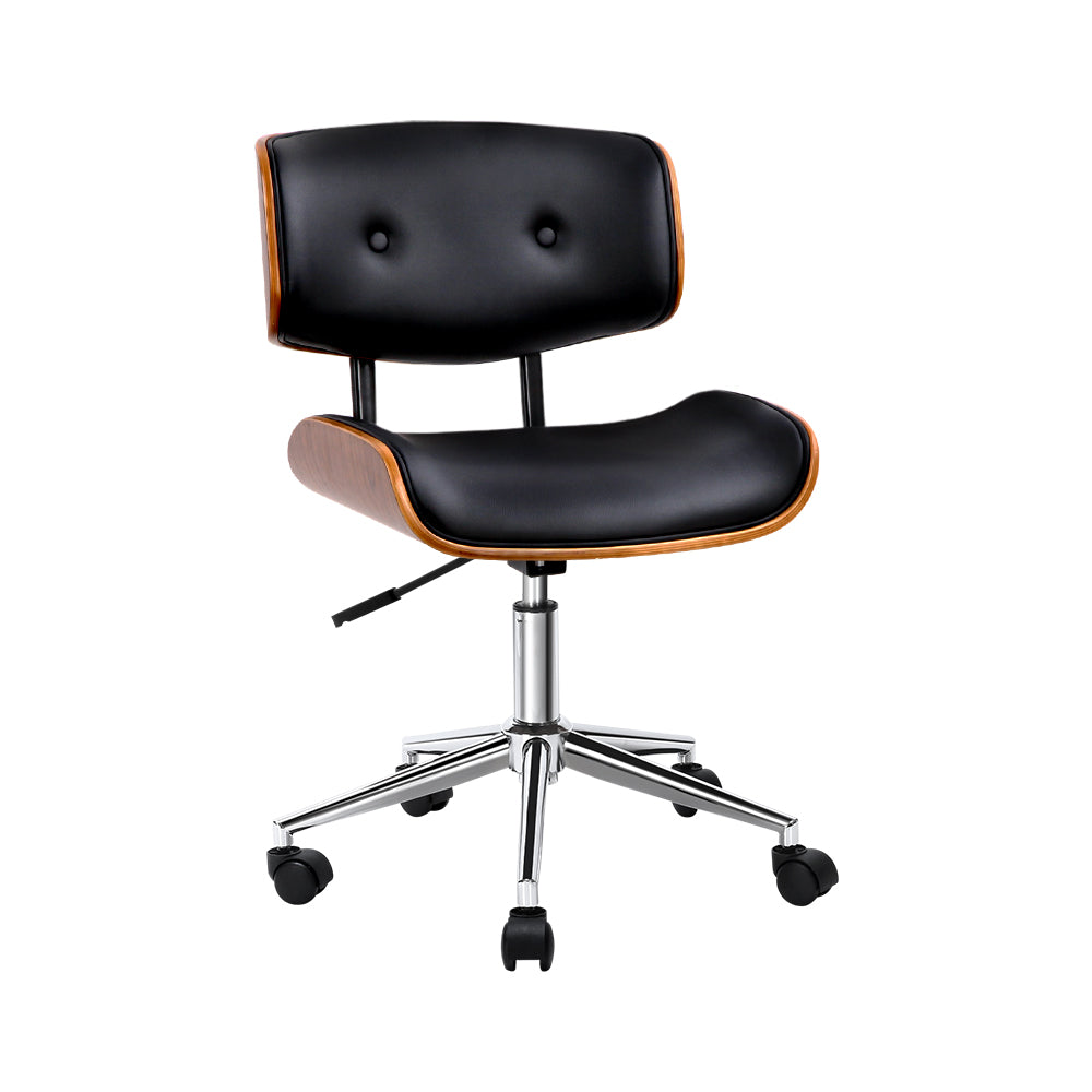 Artiss Wooden & PU Leather Office Desk Chair - Black - Horizon Bliss