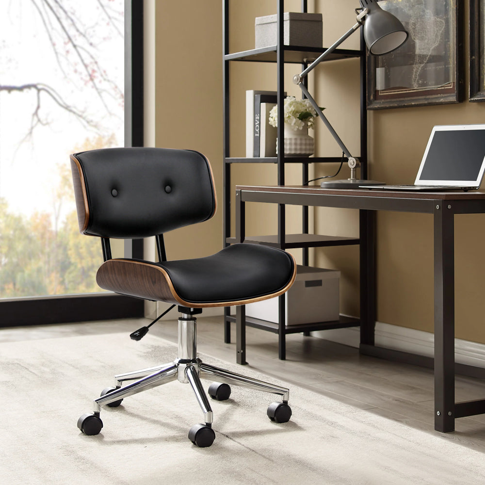 Artiss Wooden & PU Leather Office Desk Chair - Black - Horizon Bliss