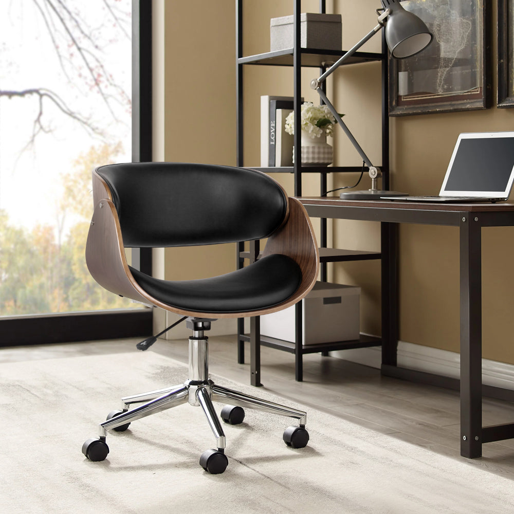 Artiss Wooden & PU Leather Office Desk Chair - Black - Horizon Bliss