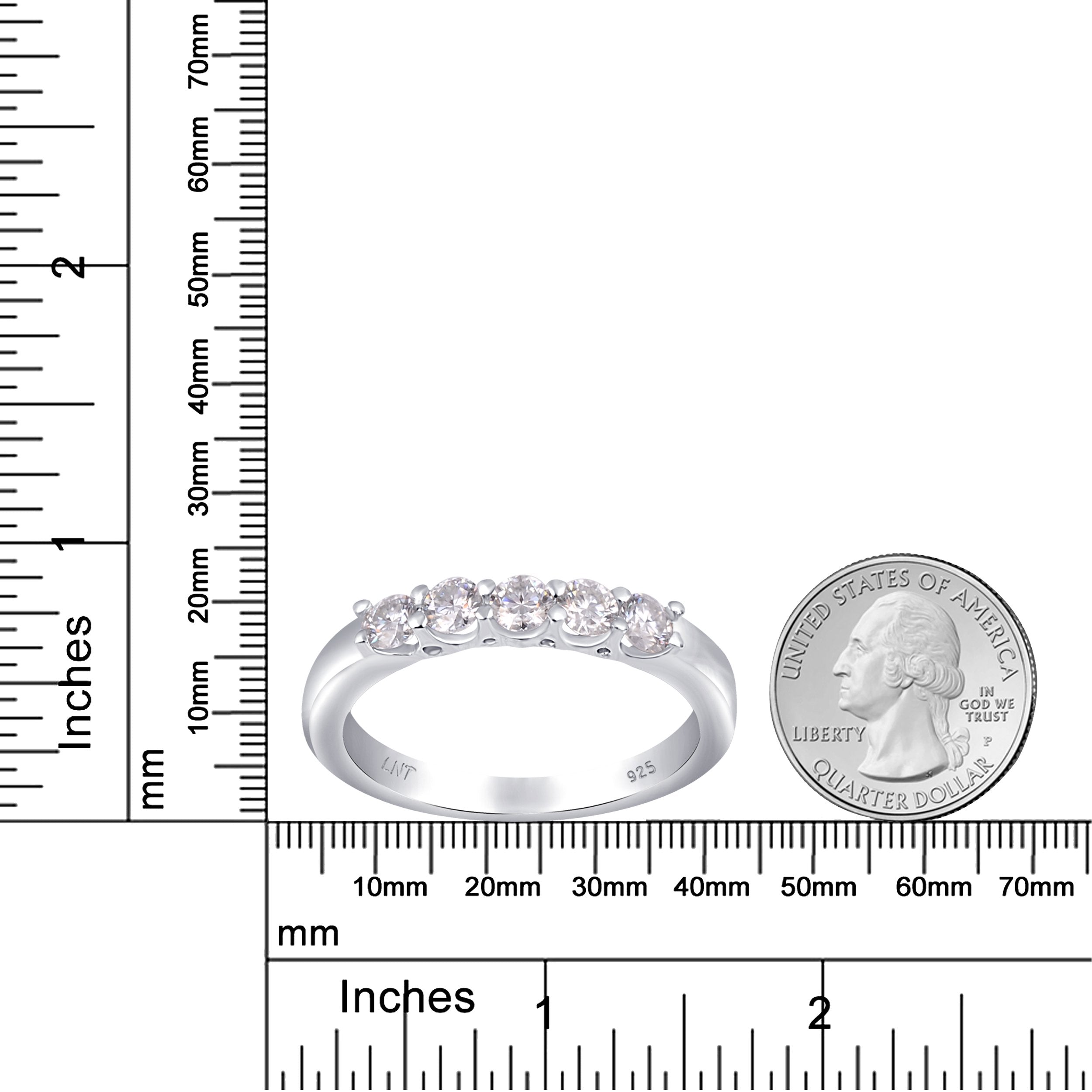 White Moissanite 5-Stone Ring Sterling Silver