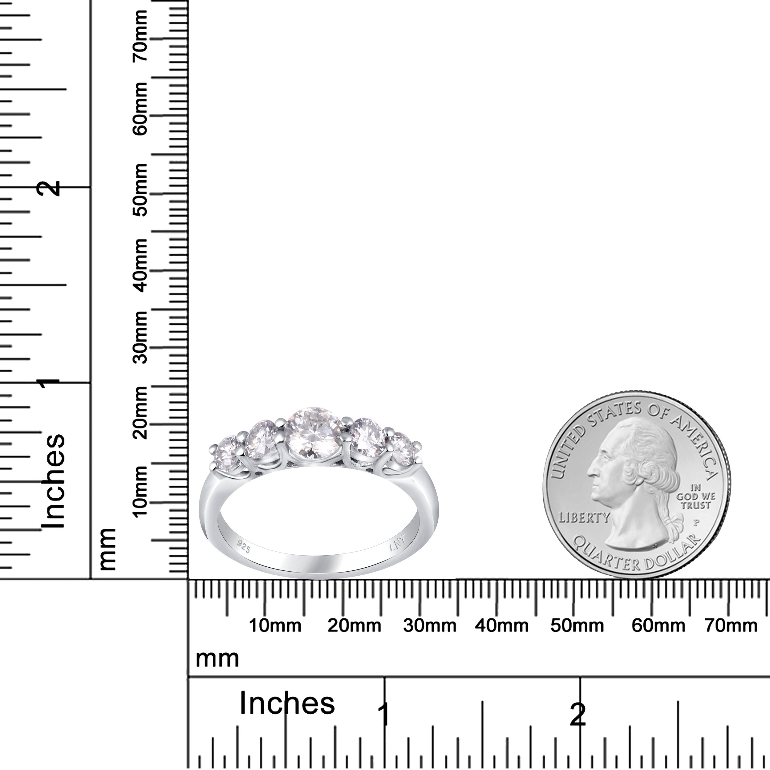 White Moissanite 5-Stone Ring Sterling Silver