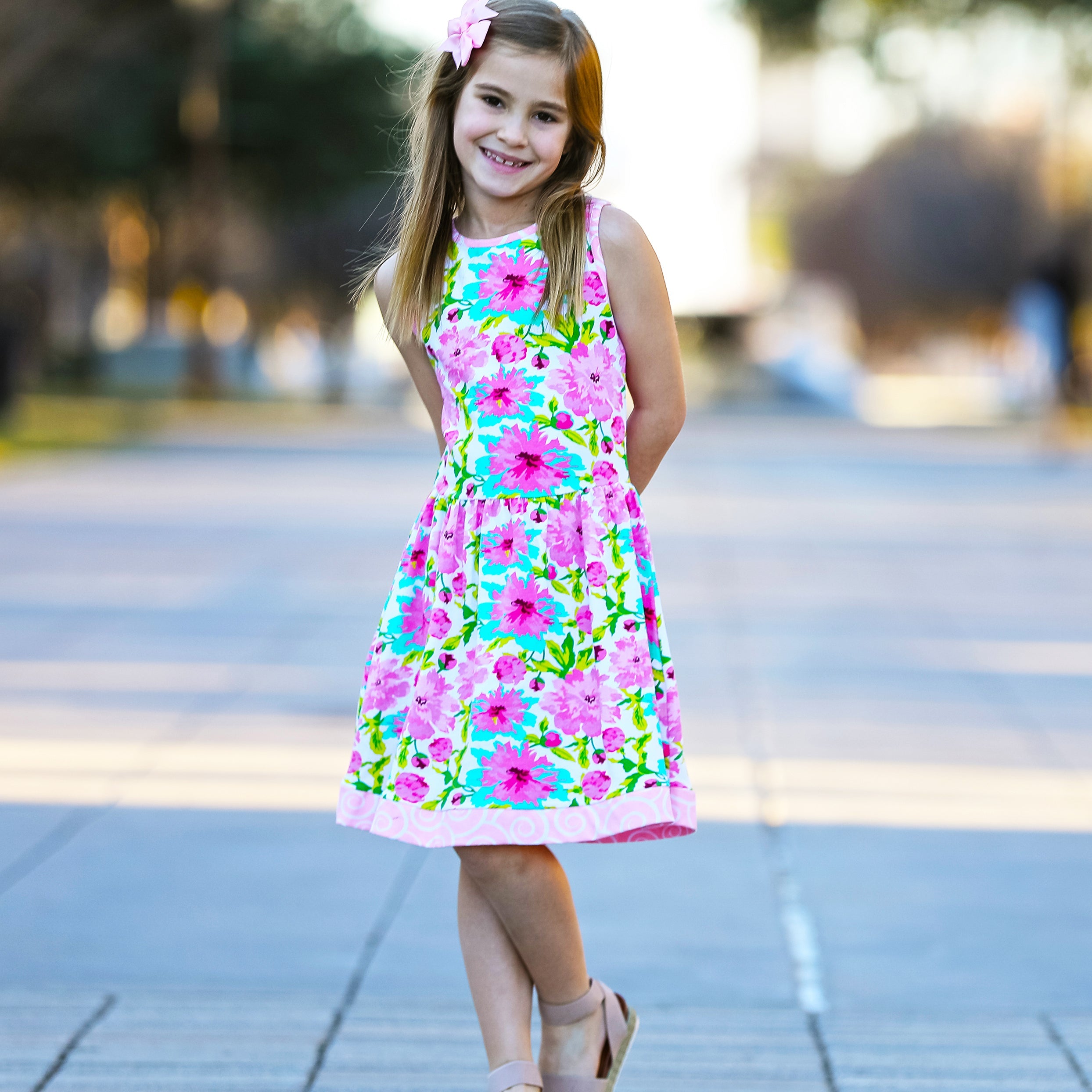 AnnLoren Little & Big Girls Spring Summer Floral Sleeveless Boutique - Horizon Bliss