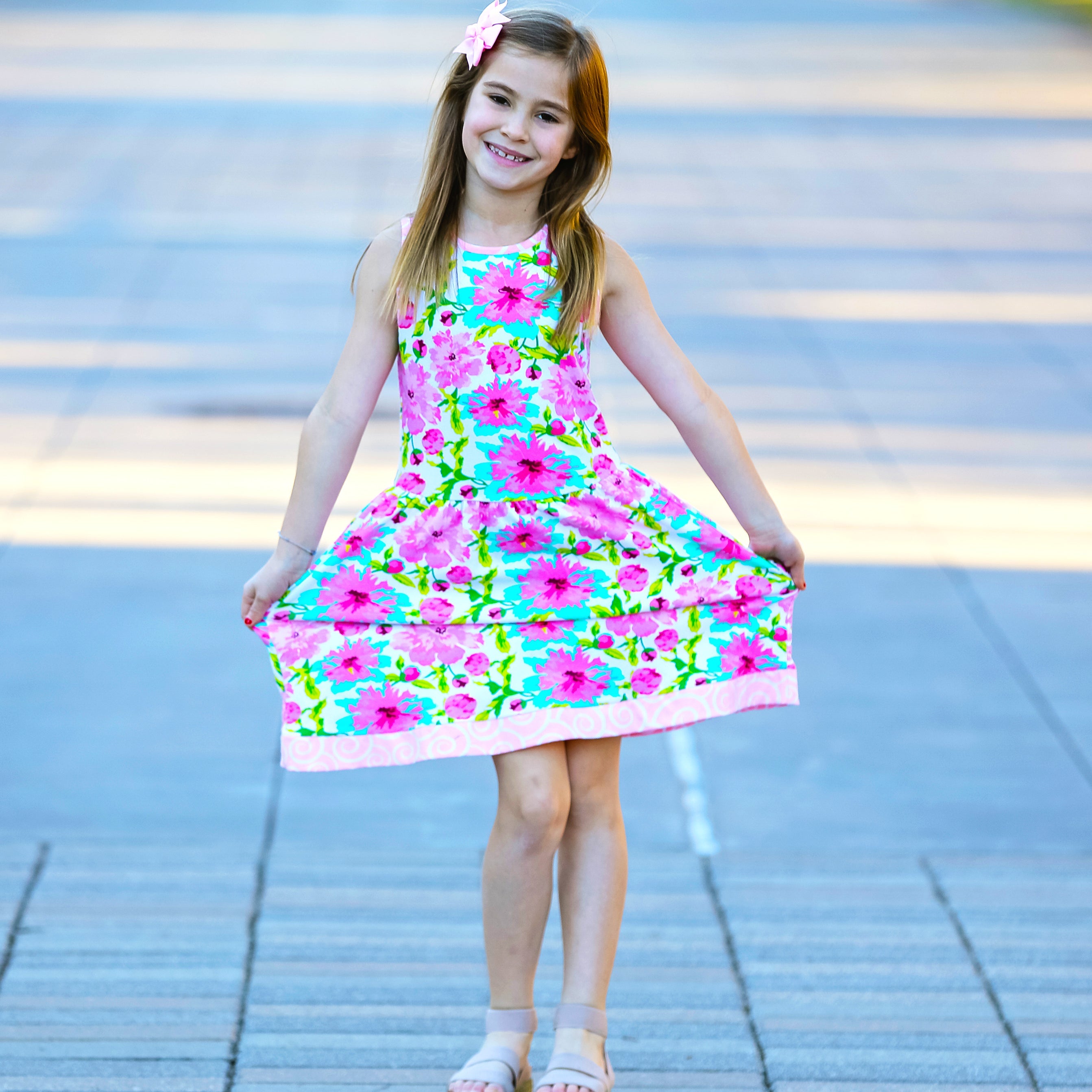 AnnLoren Little & Big Girls Spring Summer Floral Sleeveless Boutique - Horizon Bliss