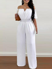 Off Shoulder Shirred Waist Jumpsuit - Horizon Bliss