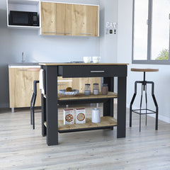 Kitchen Island 40 Inches Dozza, Two Shelves, Black Wengue / Light Oak - Horizon Bliss