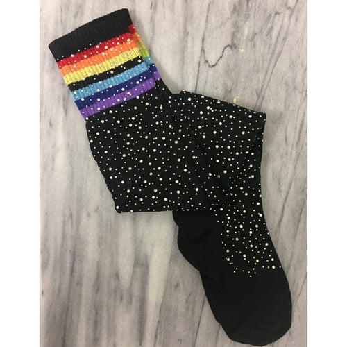 Over the Knee Jeweled Rainbow Glam Disco Socks (Black or White