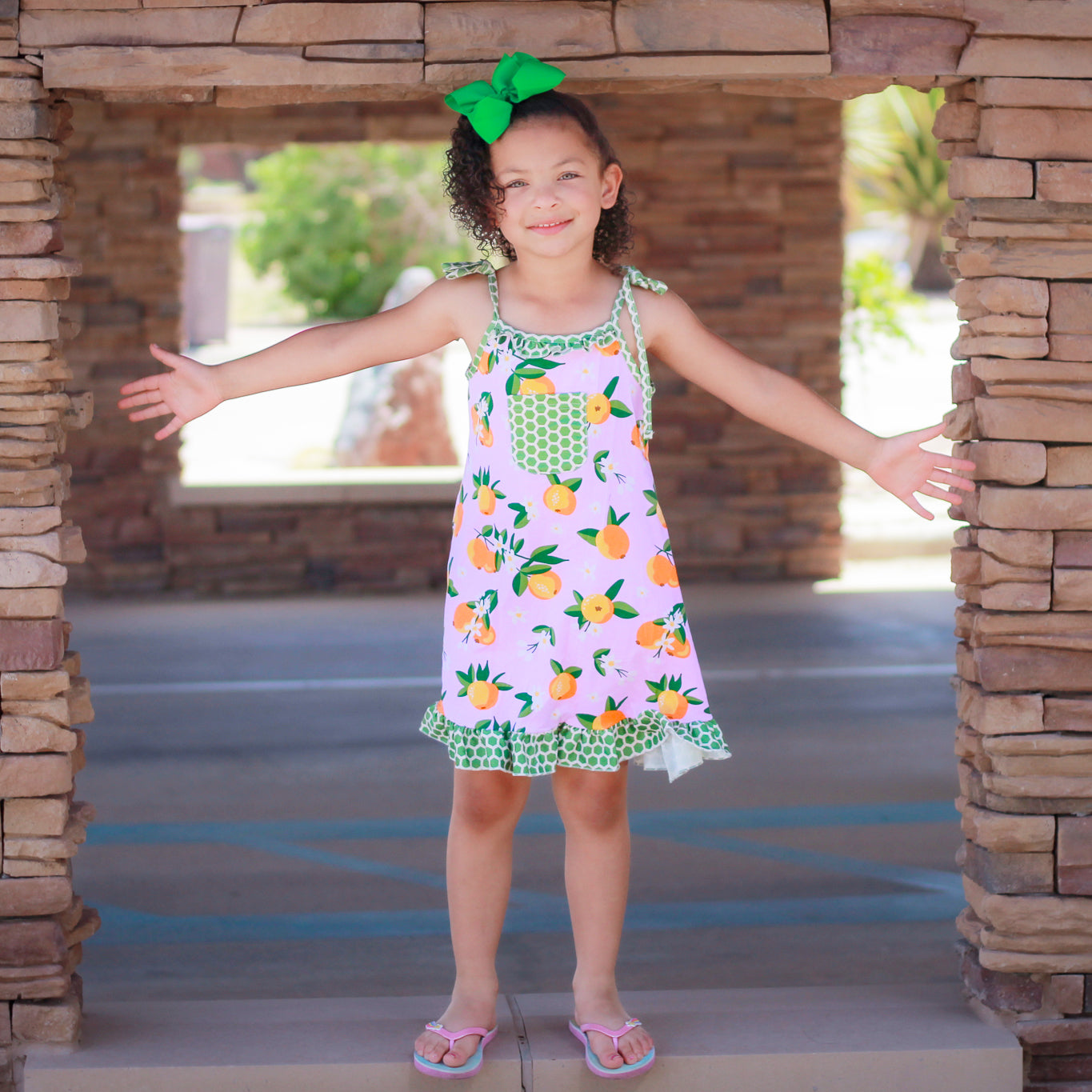 AnnLoren Big Little Girls Pretty as a Peach Pink Spaghetti Strap Dress - Horizon Bliss