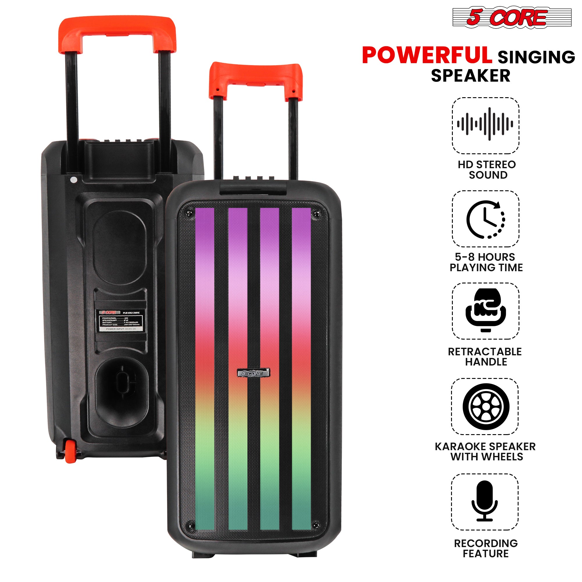 5 Core 8 In Bluetooth Speaker Boom Box Party Karaoke Machine Portable