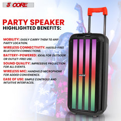 5 Core 8 In Bluetooth Speaker Boom Box Party Karaoke Machine Portable