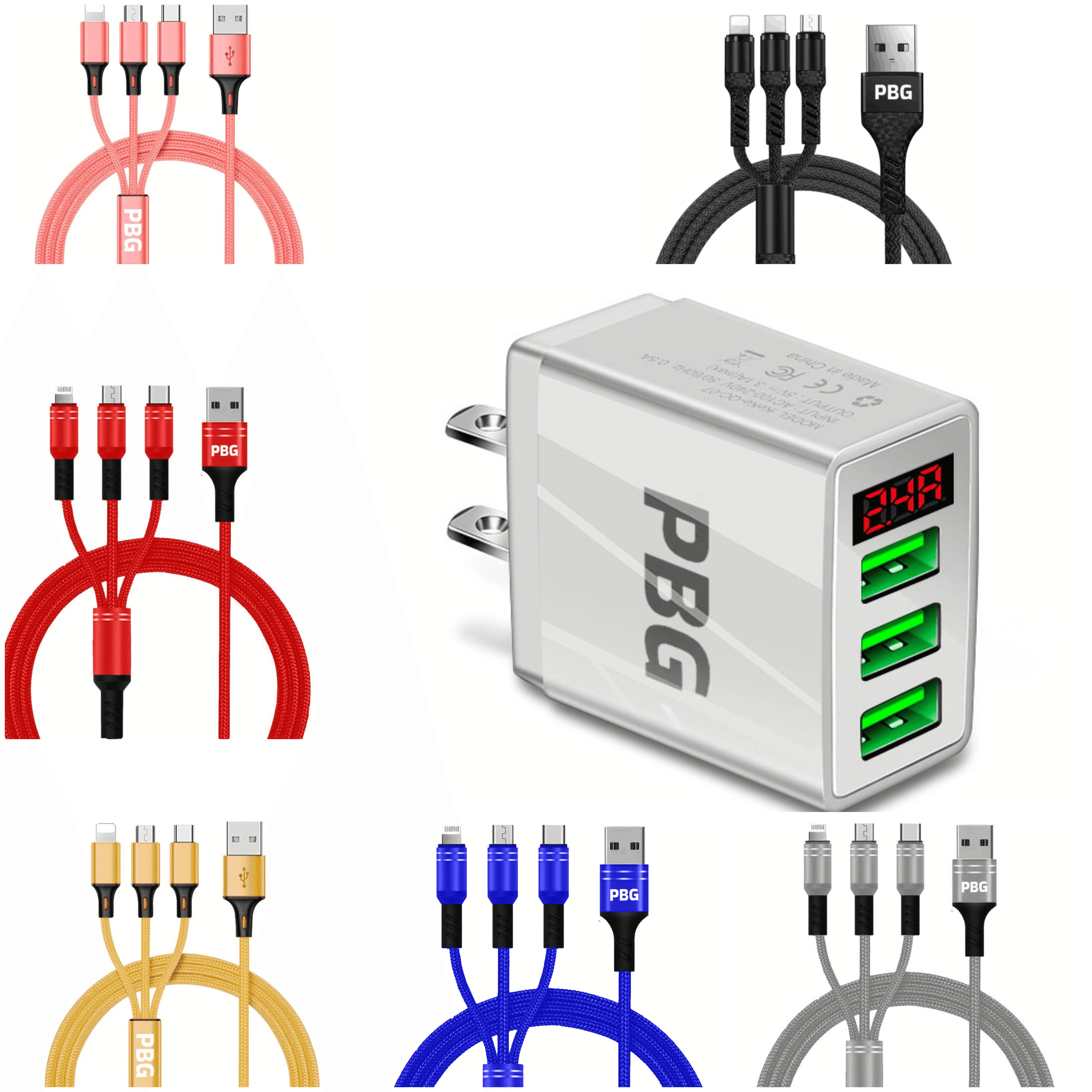 PBG 3-in-1 Fast Charging Cable with LED Display Wall Charger - Horizon Bliss