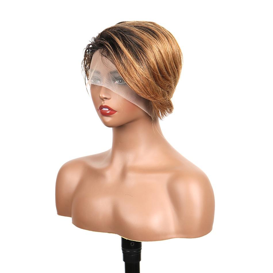 Ombre Short Bob Pixie Cut 13x4x1 T Lace Front Straight Human Hair Wigs - Horizon Bliss