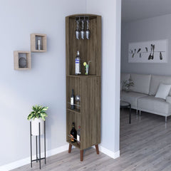 Corner Bar Cabinet Plex, Cup Rack, Two External Shelves, Dark Brown - Horizon Bliss