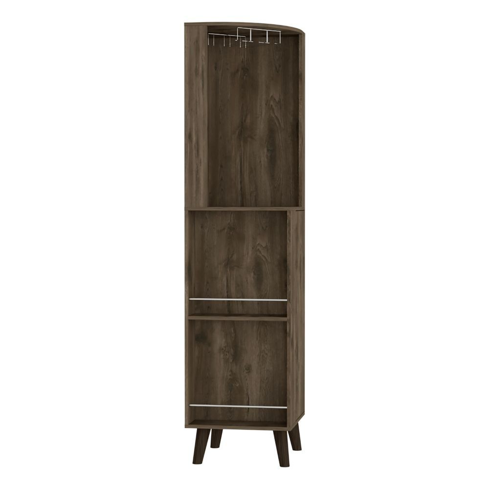 Corner Bar Cabinet Plex, Cup Rack, Two External Shelves, Dark Brown - Horizon Bliss