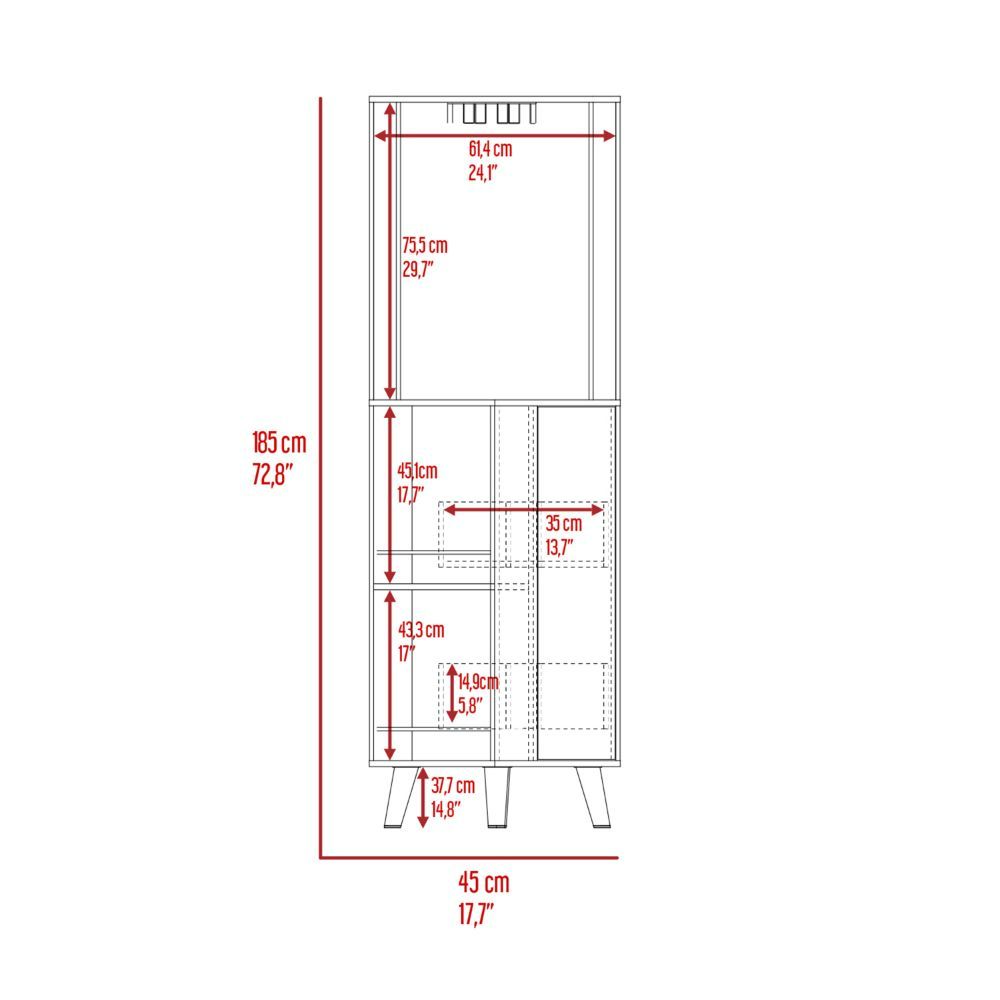 Corner Bar Cabinet Plex, Cup Rack, Two External Shelves, Dark Brown - Horizon Bliss