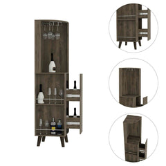 Corner Bar Cabinet Plex, Cup Rack, Two External Shelves, Dark Brown - Horizon Bliss