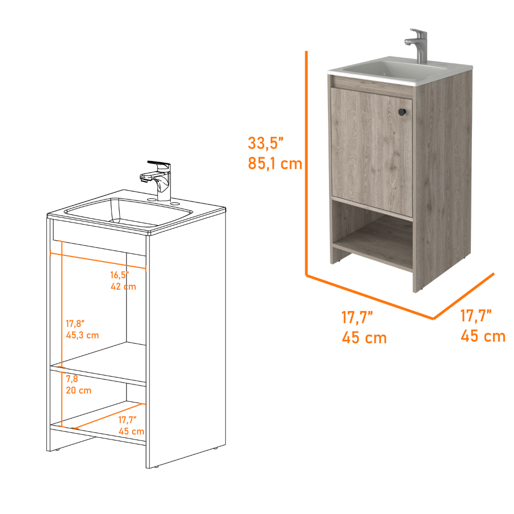 Bathroom Vanity Poket, Single Door Cabinet, Two Shelves, Light Gray - Horizon Bliss