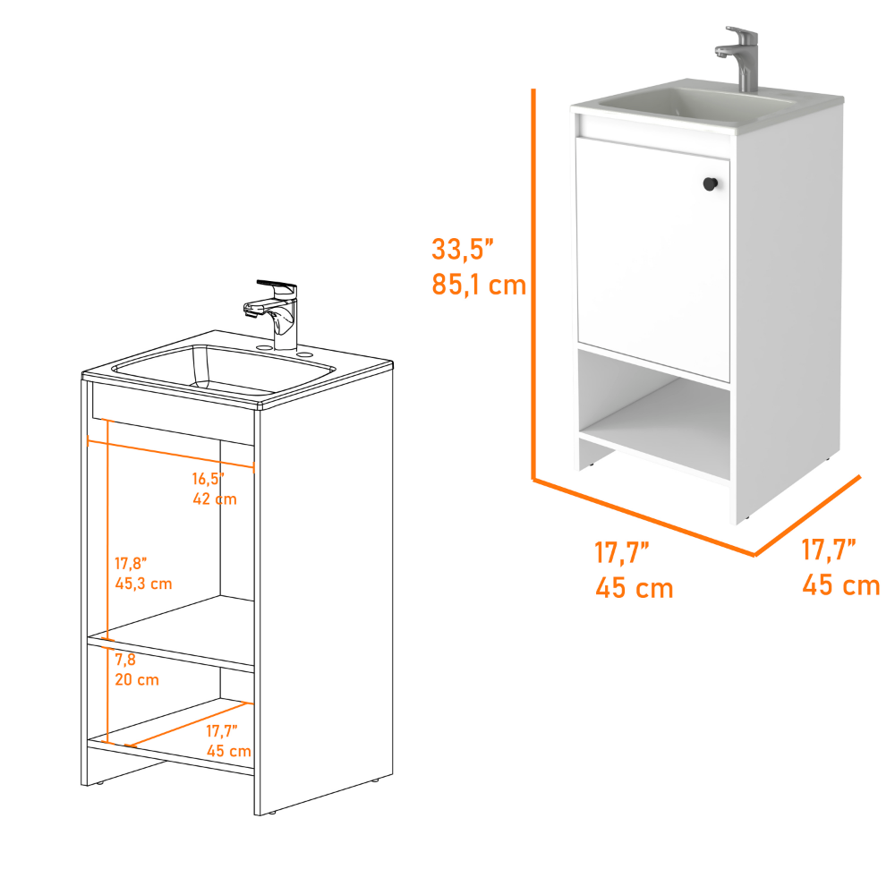 Bathroom Vanity Poket, Single Door Cabinet, Two Shelves, White Finish - Horizon Bliss