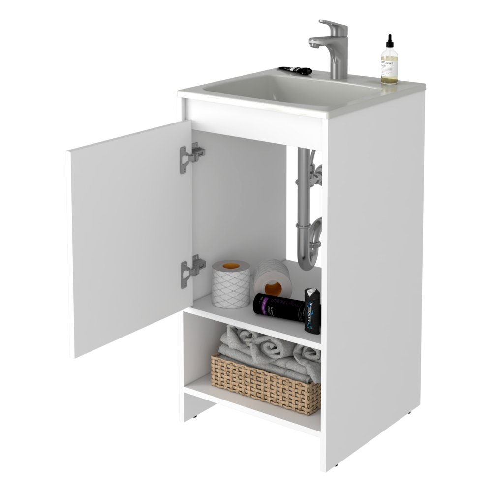 Bathroom Vanity Poket, Single Door Cabinet, Two Shelves, White Finish - Horizon Bliss