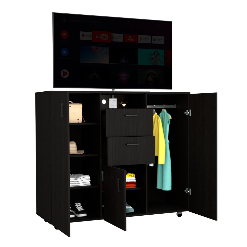 Double Door Cabinet Dresser Quizz, Two Drawers, Single Cabinet, Rod, - Horizon Bliss