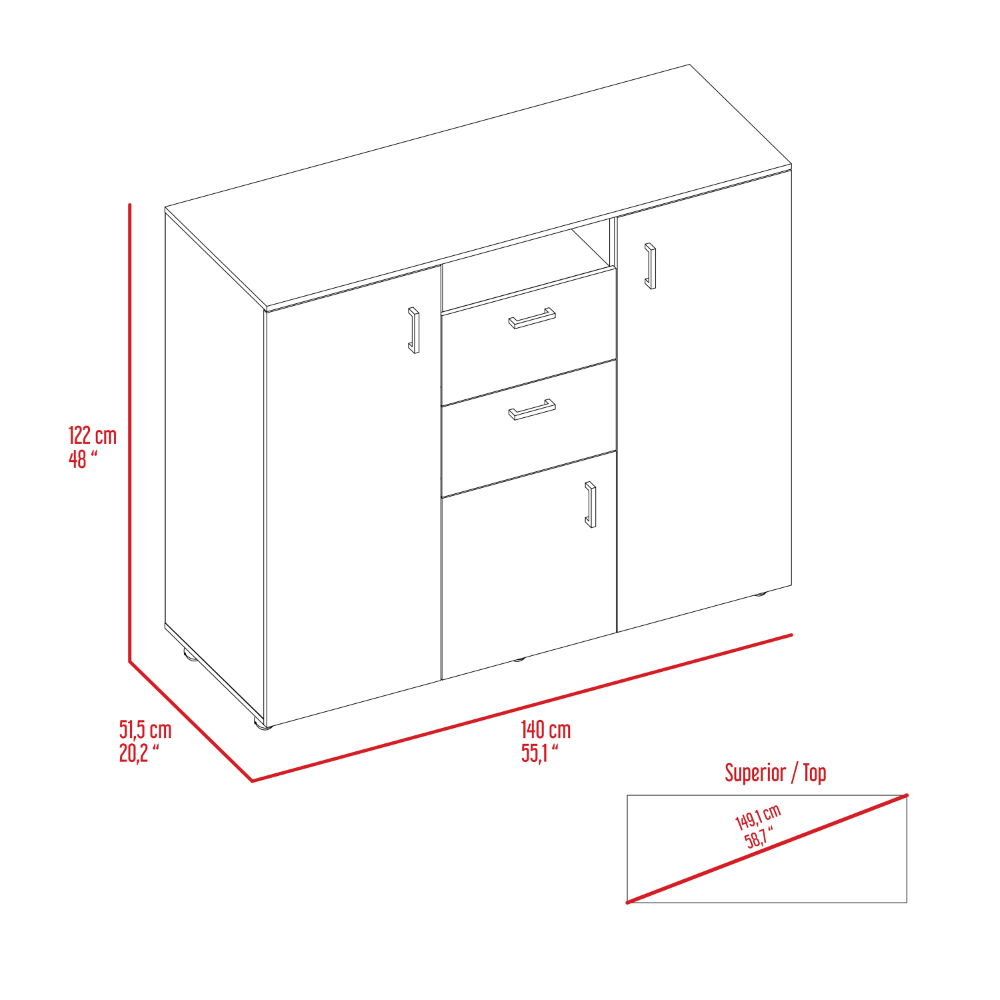 Double Door Cabinet Dresser Quizz, Two Drawers, Single Cabinet, Rod, - Horizon Bliss