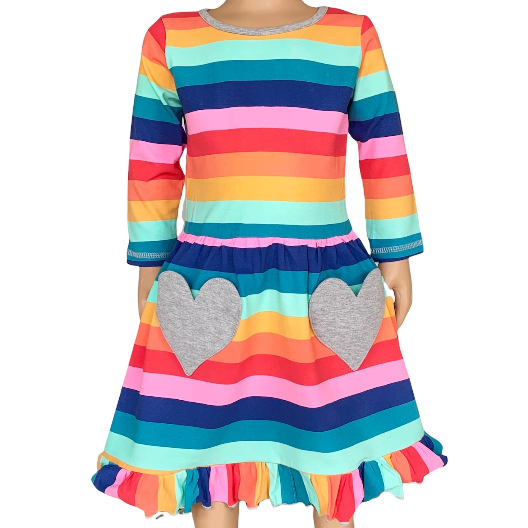 AnnLoren Baby Big Girls Boutique Fall Rainbow Hearts Cotton Winter - Horizon Bliss