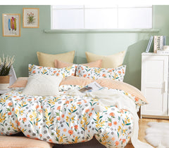 Estella Orange Floral 100% Cotton Reversible Comforter Set