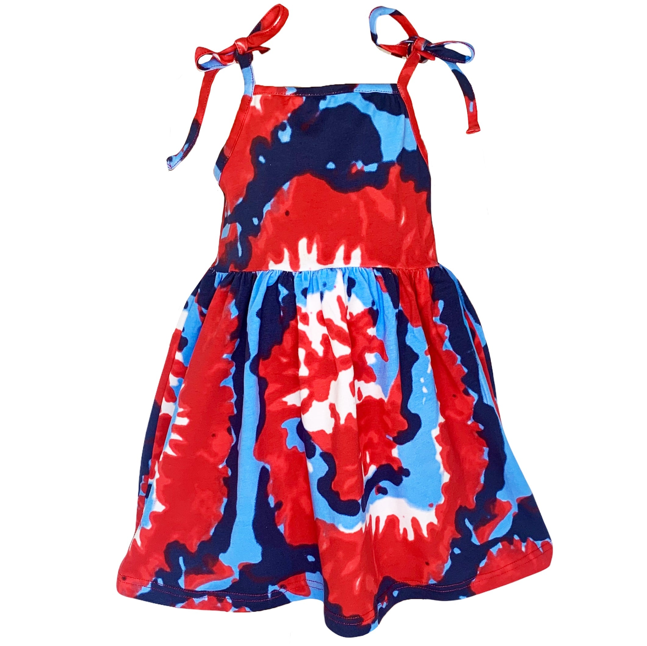 AnnLoren Big Little Girls 4th of July Tie Dye Summer Swing Dress - Horizon Bliss