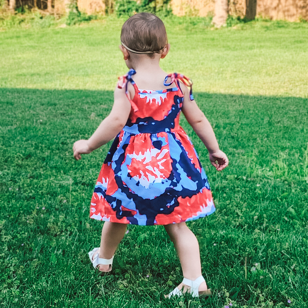 AnnLoren Big Little Girls 4th of July Tie Dye Summer Swing Dress - Horizon Bliss